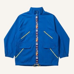 Vintage 80s BLAST Royal Blue Embroidered Nautical Flags Jacket M Pockets Kidcore